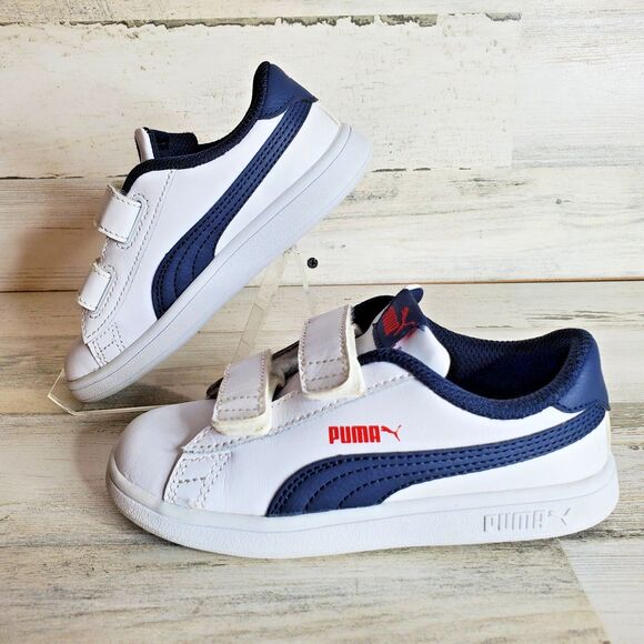 Puma Smash V2 'White Peacoat' (365174-37) White Blue Sneakers Toddler Size 10C - Picture 2 of 11